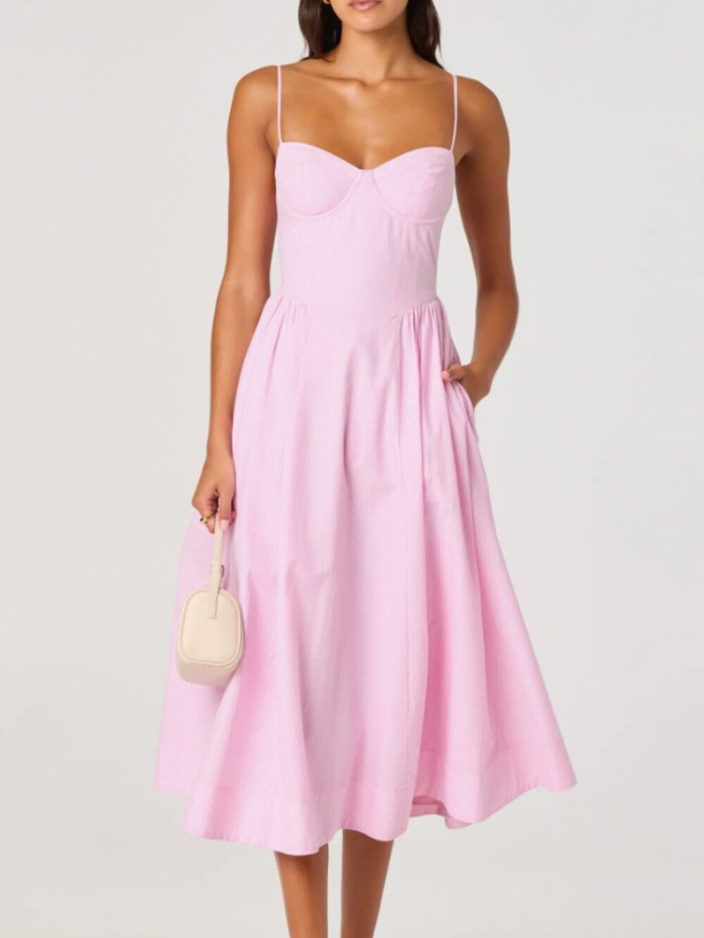 ASTR The Label Pink and White Stripe Maxi Dress w/ Sweetheart Neck/Cups - Small